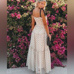 VICI The Ezza Velvet Polka Dot Tie Strap Maxi Dress